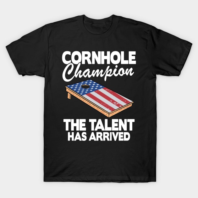 Cornhole Champion American Flag Board Funny Cornhole T-Shirt by Kuehni